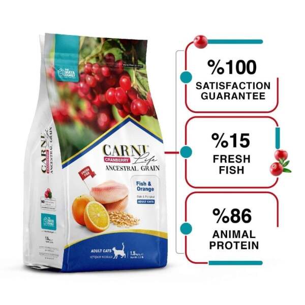 Carni Life Az Tahıllı Balık Portakal ve Kızılcıklı Yetişkin Kedi Maması 1,5 kg - 1