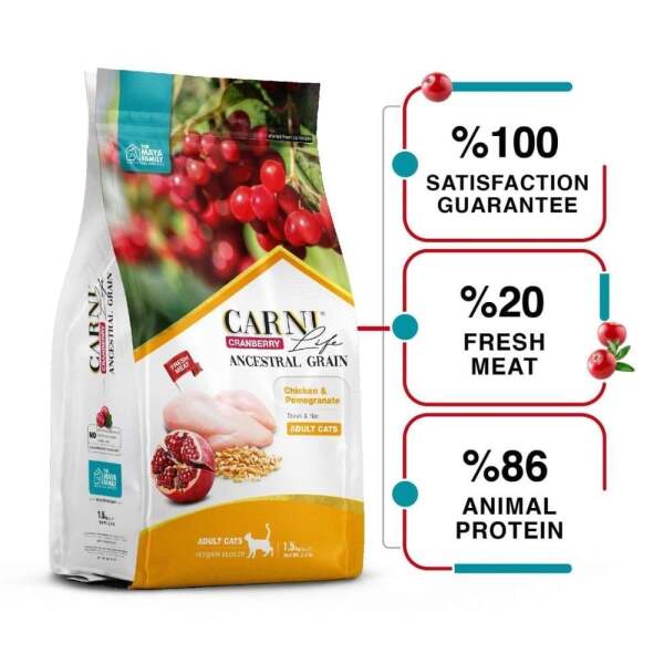 Carni Life Kızılcık Tavuk Etli ve Narlı Yetişkin Kedi Maması 1,5 kg - 1