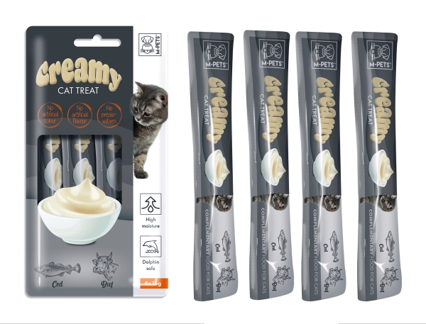 M-Pets Creamy Morina Balıklı ve Biftekli Sıvı Kedi Ödül Maması 15 Gr 4 Lü - 1