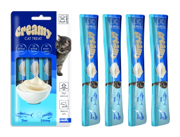 M-Pets Creamy Ton Balık ve Karidesli Sıvı Kedi Ödül Maması 15 Gr 4 Lü - 1