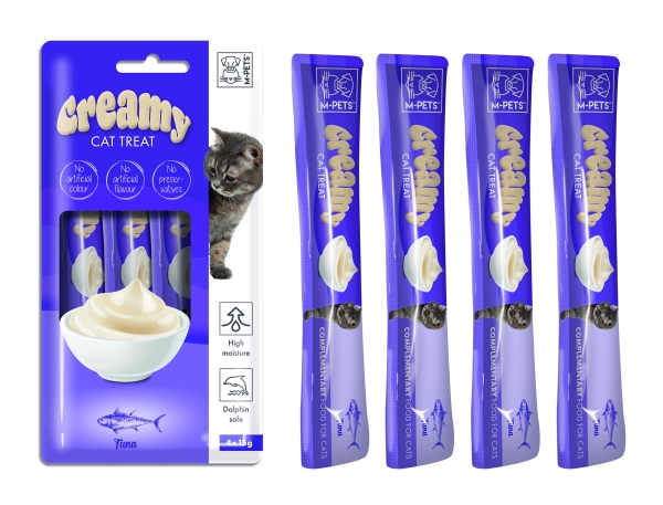 M-Pets Creamy Ton Balıklı Sıvı Kedi Ödül Maması 15 Gr 4 Lü - 1